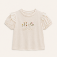 Meisjes T-shirt met Bloemenbordusel en Kanten Rand