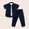 Jongens zomerset 3-delig – overhemd, wit t-shirt en cargo broek in meerdere kleuren