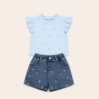 Meisjes zomer set 2-delig – rib top met strass steentjes met denim short