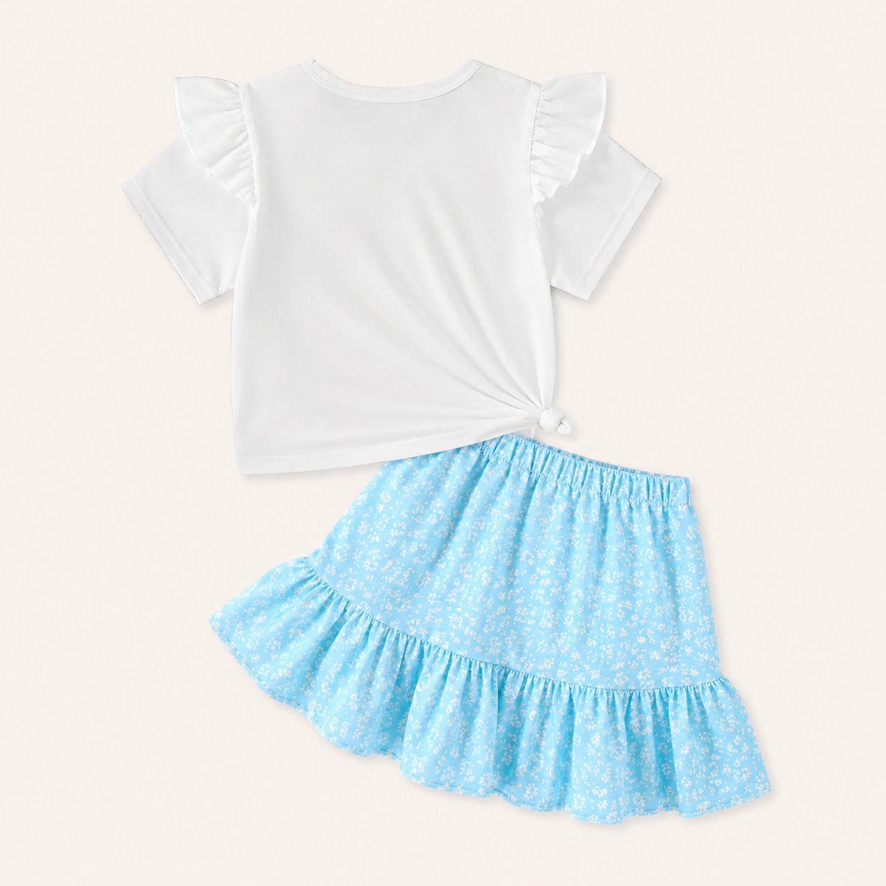 Meisjes 2-delige set met ruffle t-shirt en bloemetjesrok