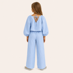 Meisjes 2-delige Linnen Set met Pofmouwen Top en Broek