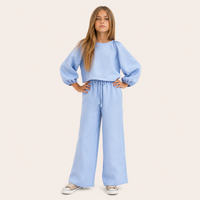 Meisjes 2-delige Linnen Set met Pofmouwen Top en Broek