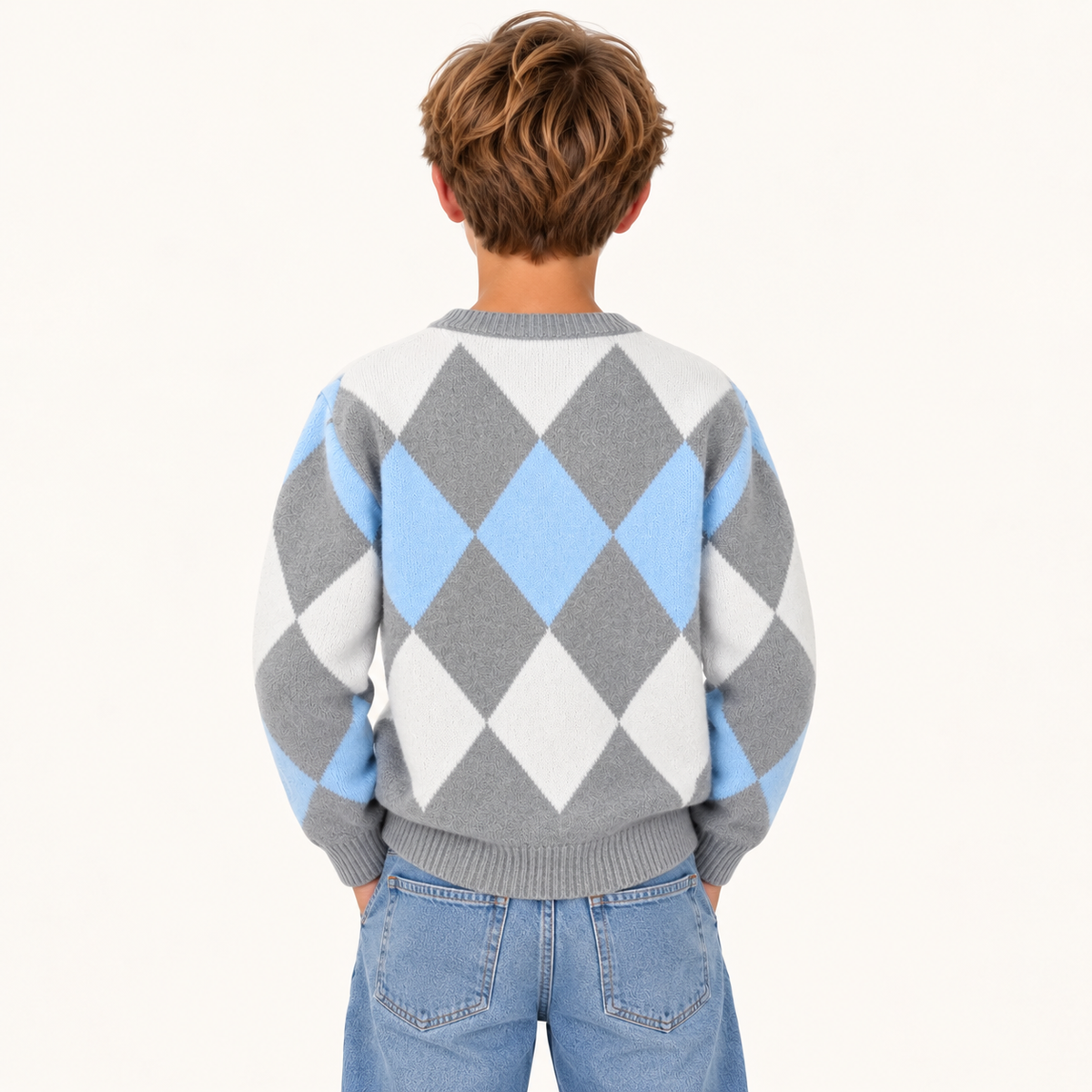 Jongens Trui met Ruitjes Jacquard | Ronde Hals