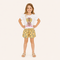 Meisjes 2-delige set met ruffle t-shirt en gele bloemetjesshort