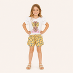 Meisjes 2-delige set met ruffle t-shirt en gele bloemetjesshort