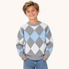 Jongens Trui met Ruitjes Jacquard | Ronde Hals