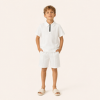 Jongens zomerset 2-delig – witte polo met rits en bijpassende shorts