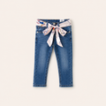 Meisjes Denim Jeans met Geprinte Sjaal Strik