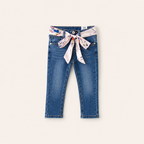 Meisjes Denim Jeans met Geprinte Sjaal Strik