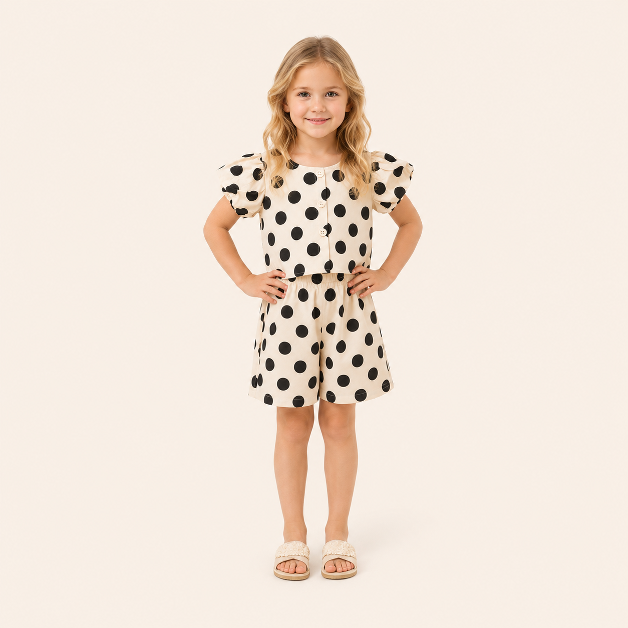 2-Delige Meisjesset met Stippenprint Top & Broek