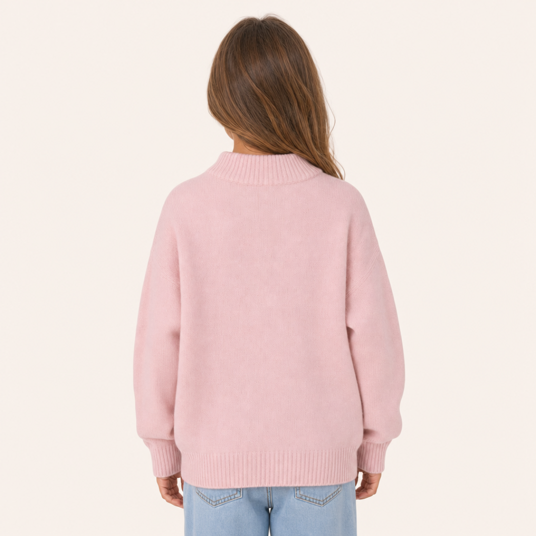 Meisjes Wollen Coltrui Lichtroze - model achterkant