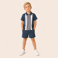 Jongens zomerset 2-delig – kleurblok polo met rits en shorts
