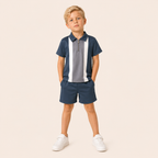 Jongens zomerset 2-delig – kleurblok polo met rits en shorts