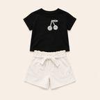 2-Delige Meisjesset met Kersen T-shirt en Witte Denim Short