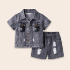 Jongens Zomerset Denim-look – Shirt & Gescheurde Shorts