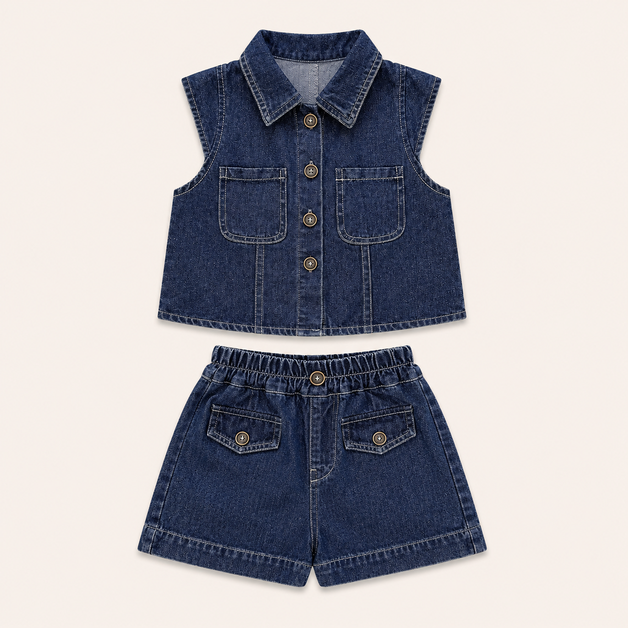 Meisjes 2-delige denim set met gilet en shorts