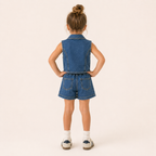 Meisjes 2-delige denim set met gilet en shorts