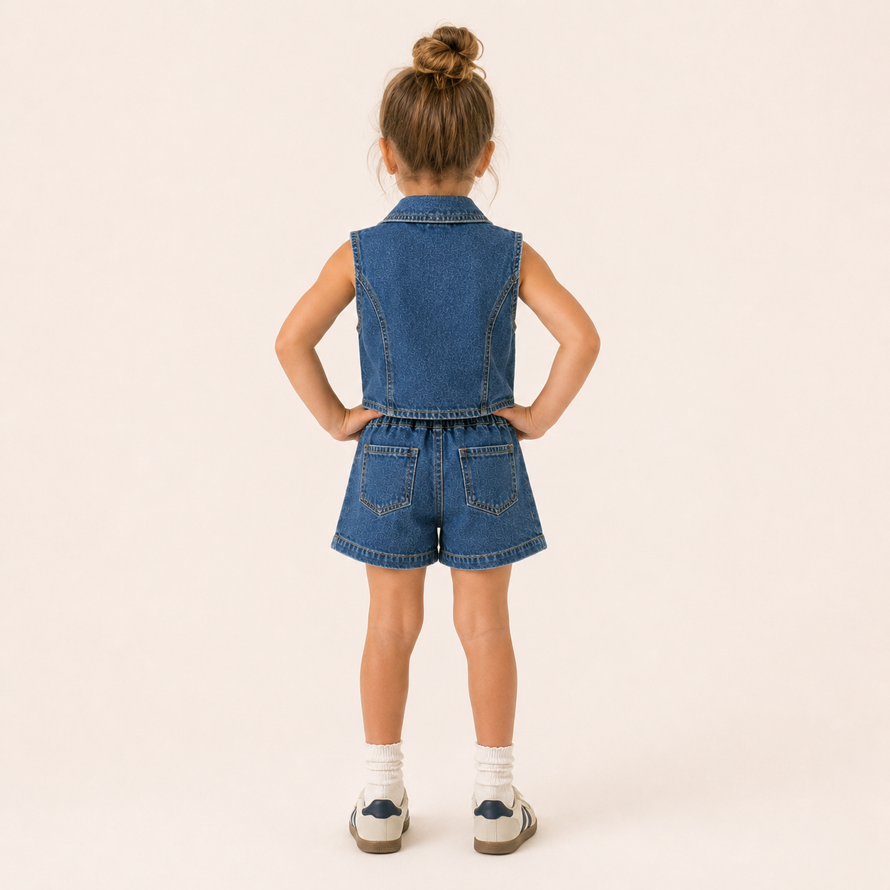 Meisjes 2-delige denim set met gilet en shorts
