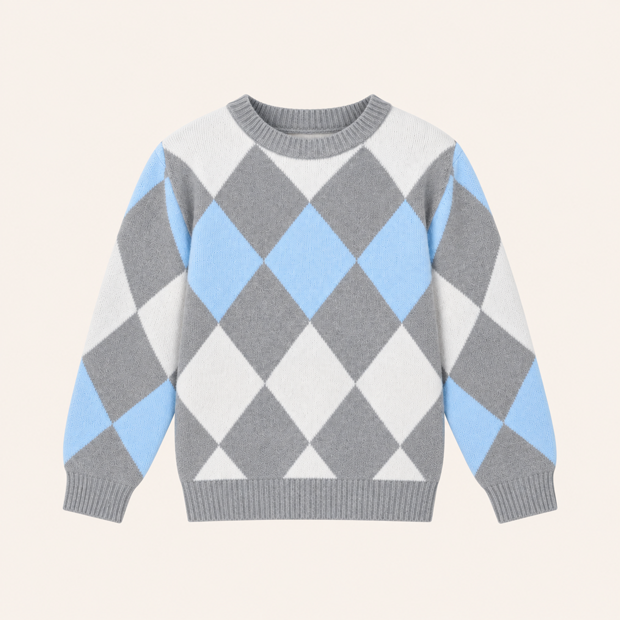 Jongens Trui met Ruitjes Jacquard | Ronde Hals
