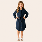 Meisjes blousejurk met strikceintuur in donkerblauw