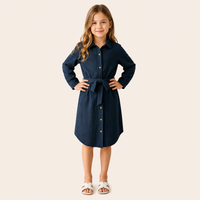 Meisjes blousejurk met strikceintuur in donkerblauw