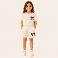 Meisjes 2-delige zomerset met t-shirt en short met luipaardprint strik