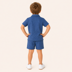 Jongens zomerset 2-delig – blauw overhemd met klassieke knopen en shorts
