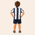Jongens zomerset 2-delig – marine gestreept overhemd met donkerblauwe shorts
