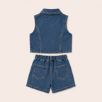 Meisjes 2-delige denim set met gilet en shorts