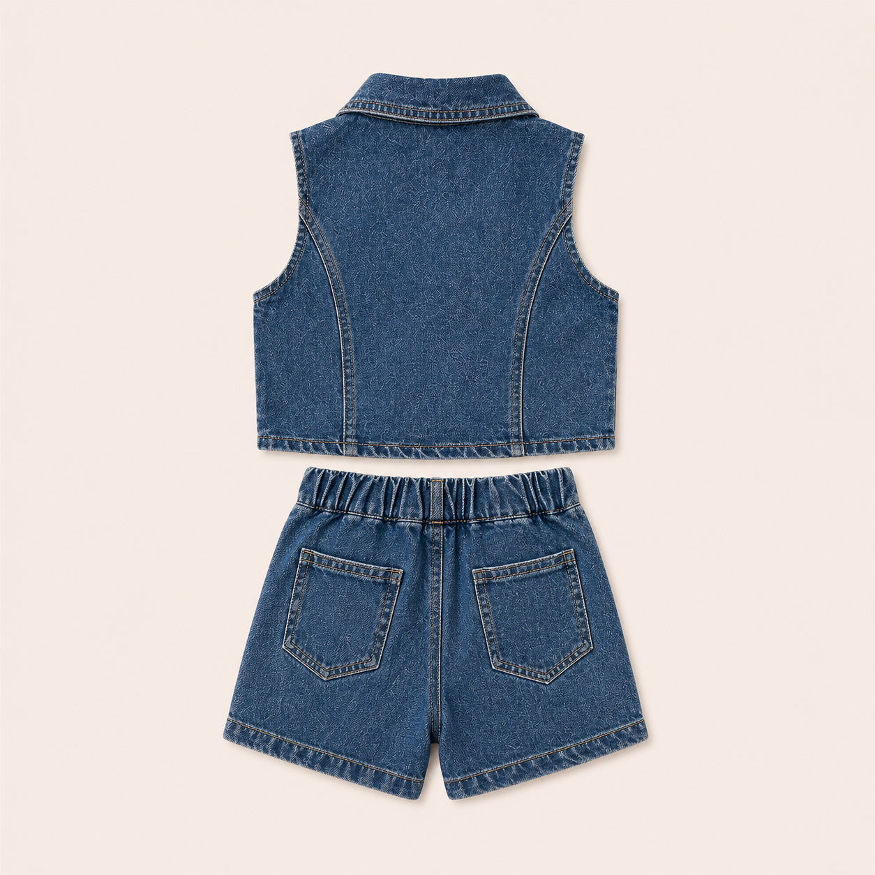 Meisjes 2-delige denim set met gilet en shorts