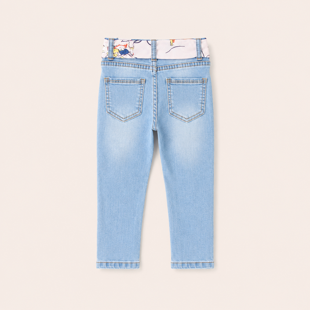 Meisjes Denim Jeans met Geprinte Sjaal Strik