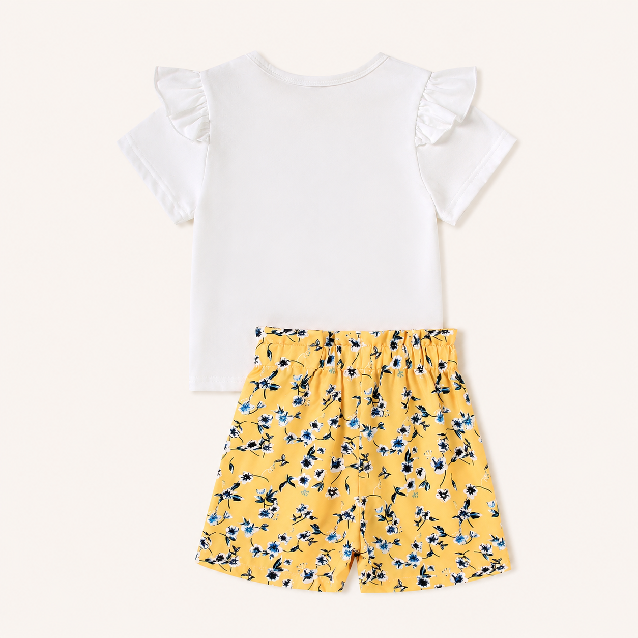 Meisjes 2-delige set met ruffle t-shirt en gele bloemetjesshort