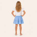 Meisjes 2-delige Set met Strik Topje en Gelaagde Rok | Blauw-Wit
