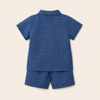 Jongens zomerset 2-delig – blauw overhemd met klassieke knopen en shorts