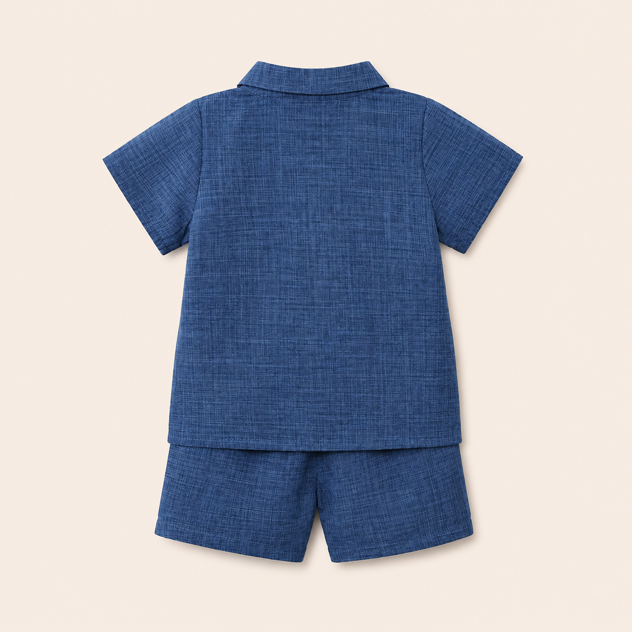 Jongens zomerset 2-delig – blauw overhemd met klassieke knopen en shorts