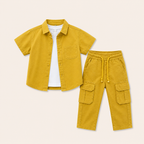 Jongens zomerset 3-delig – overhemd, wit t-shirt en cargo broek in meerdere kleuren