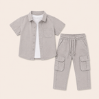 Jongens zomerset 3-delig – overhemd, wit t-shirt en cargo broek in meerdere kleuren