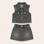 Meisjes 2-delige denim set met gilet en shorts