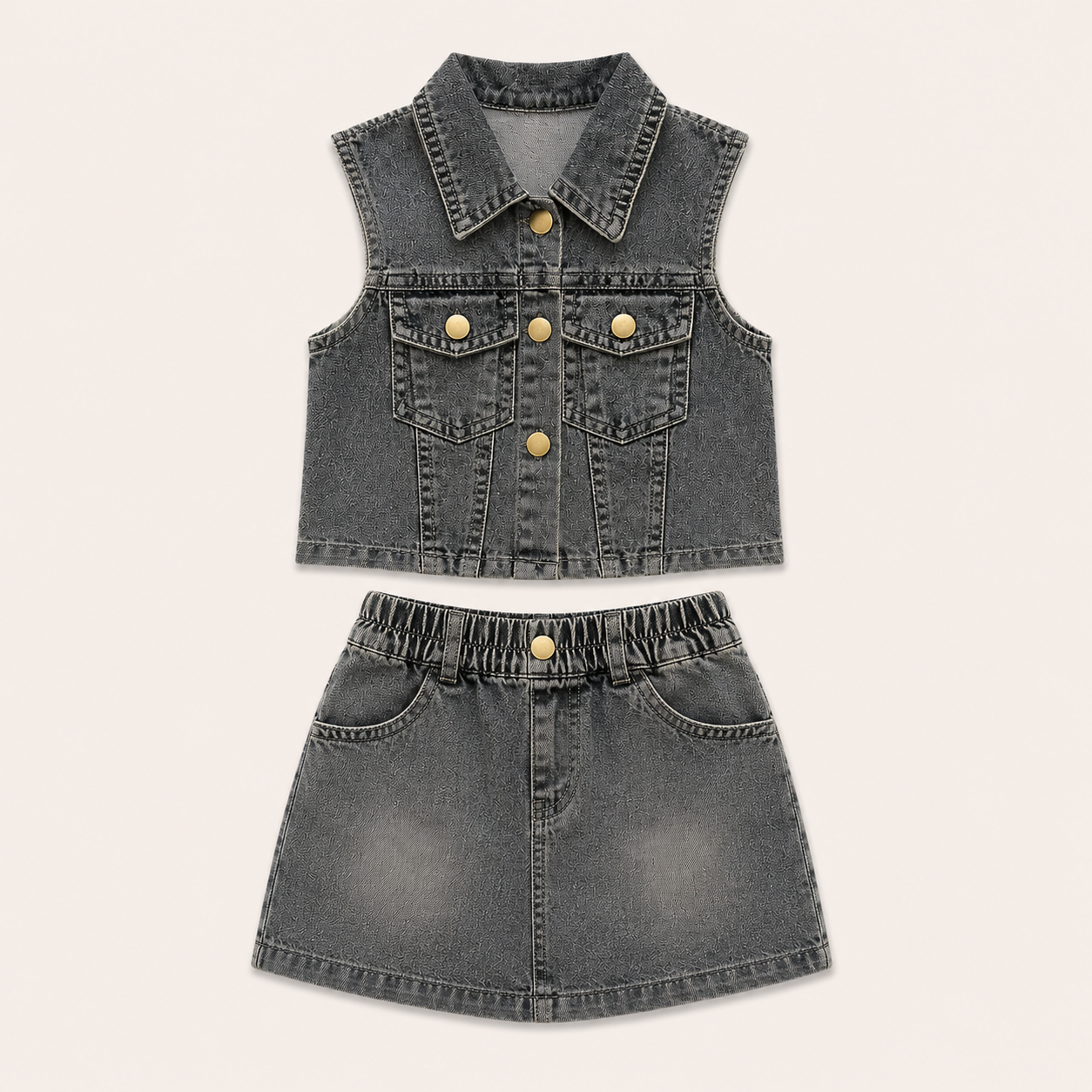 Meisjes 2-delige denim set met gilet en shorts