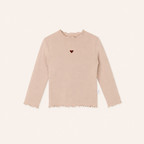 Meisjes Geribde Basic Top met Hartborduursel - Beige