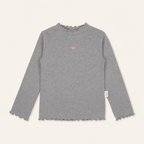 Meisjes Geribde Basic Top met Hartborduursel - Grijs