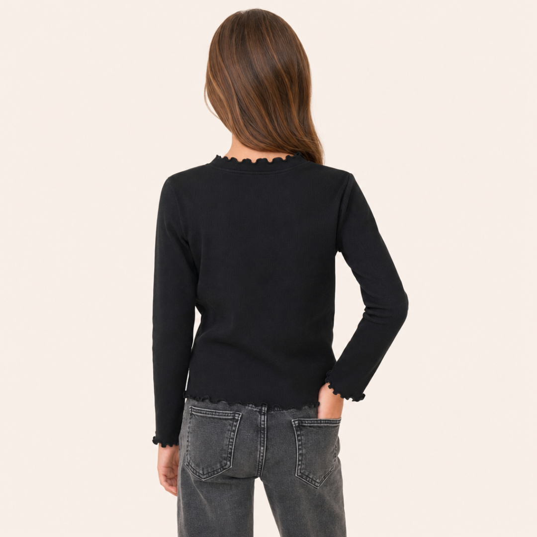 Meisjes Geribde Basic Top met Hartborduursel - Model achterkant