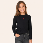 Meisjes Geribde Basic Top met Hartborduursel - Model