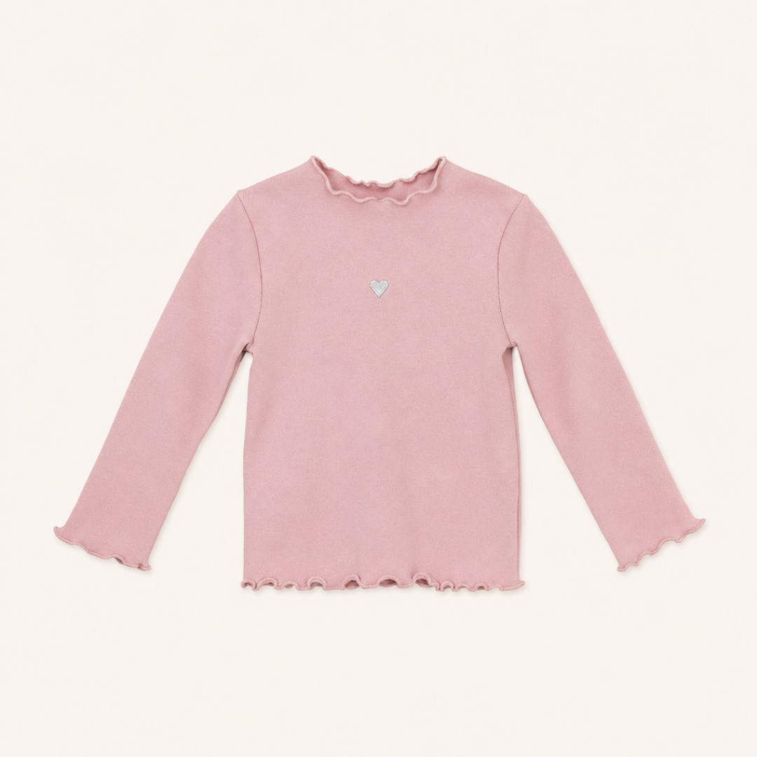 Meisjes Geribde Basic Top met Hartborduursel - Roze