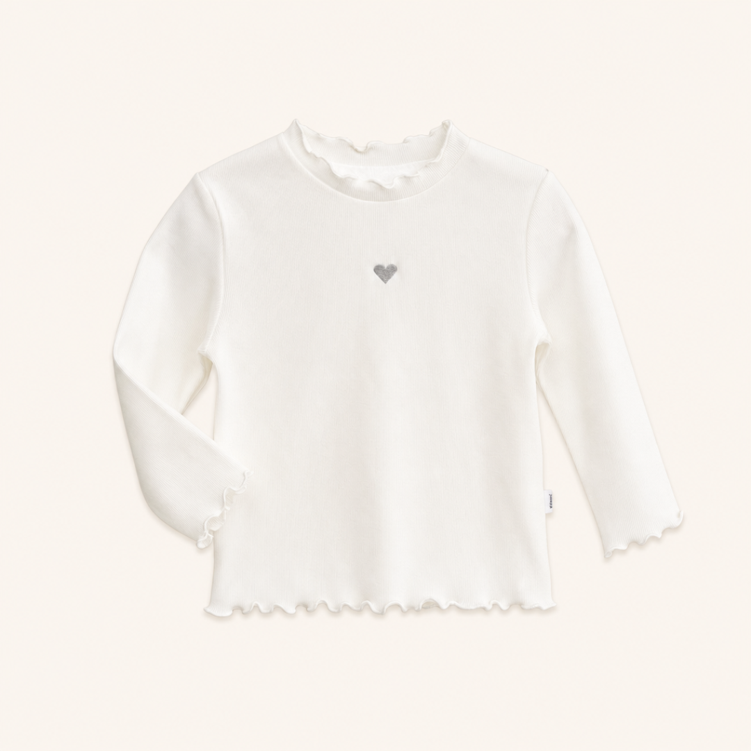 Meisjes Geribde Basic Top met Hartborduursel - Wit