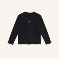 Meisjes Geribde Basic Top met Hartborduursel - Zwart