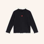 Meisjes Geribde Basic Top met Hartborduursel - Zwart