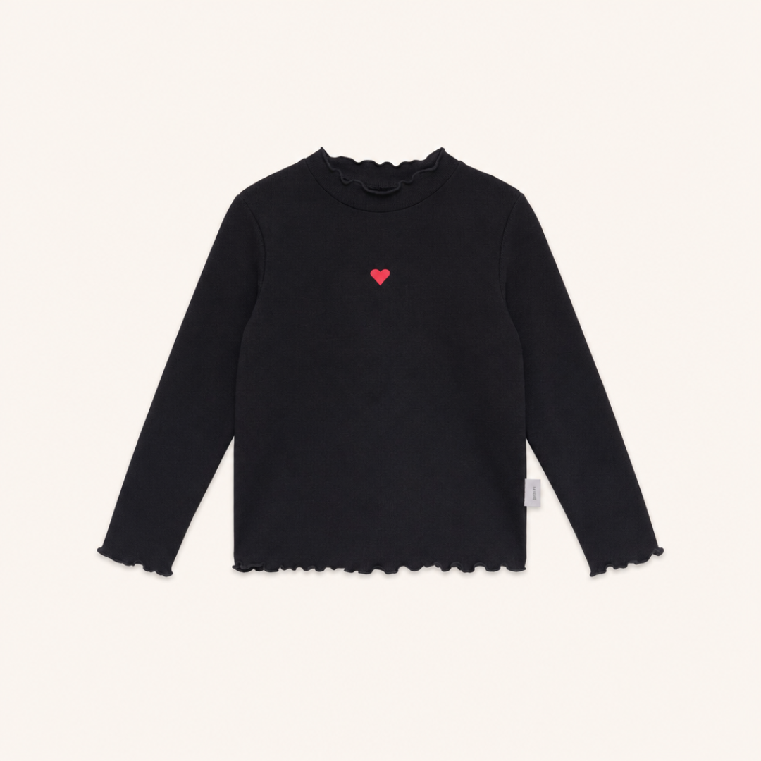 Meisjes Geribde Basic Top met Hartborduursel - Zwart