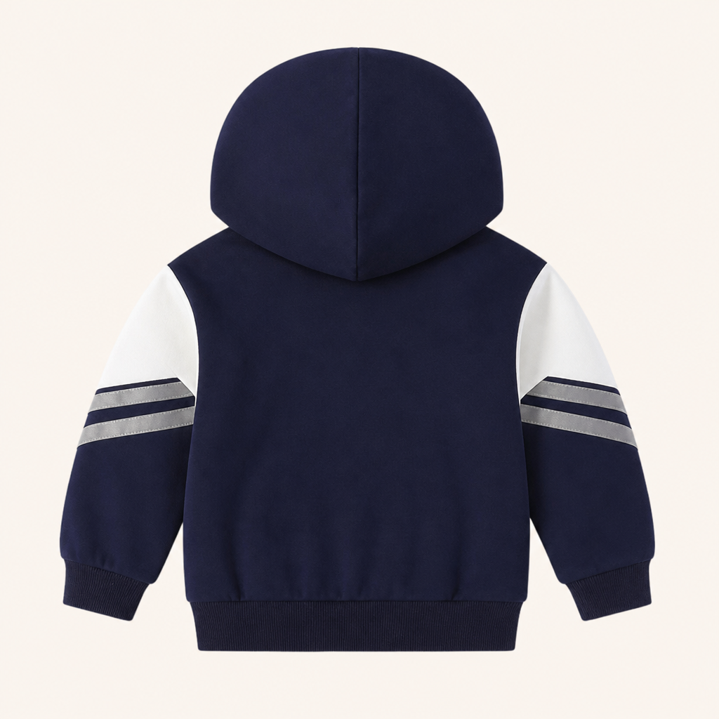 Jongens Colorblock Ritshoodie - packshot achter Marineblauw