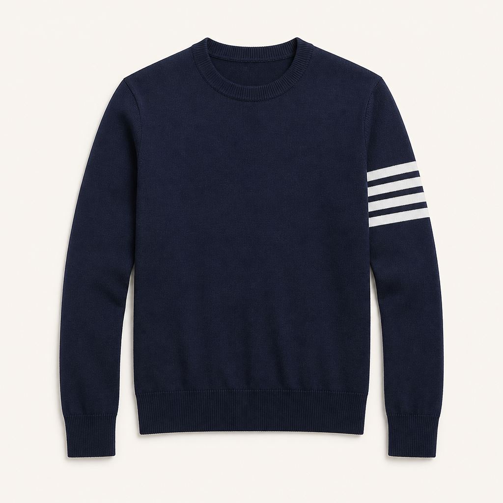 Jongens Gestreepte Collegetrui Marineblauw packshot